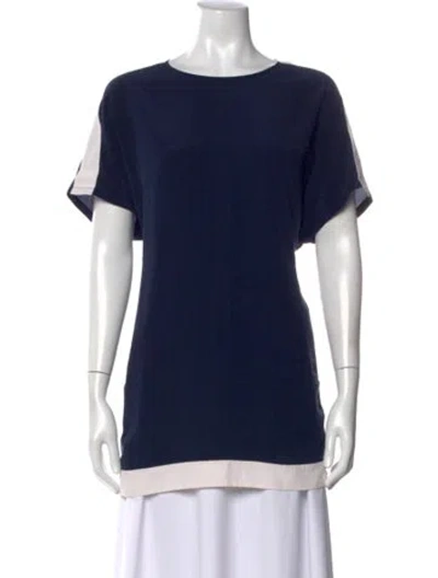 Pre-owned Tory Burch Silk Crew Neck Top In Blue