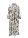 Tory Burch Silk Dress With Pixelated Logo Print In Gray