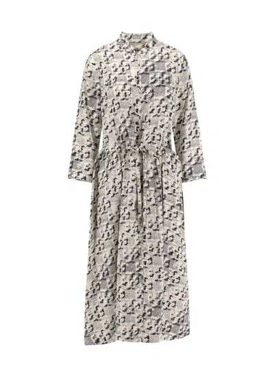 Tory Burch Silk Dress With Pixelated Logo Print In Black