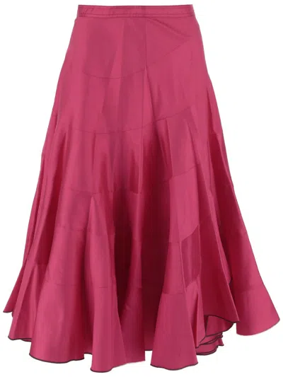 Tory Burch Silk Flared Skirt In Pink