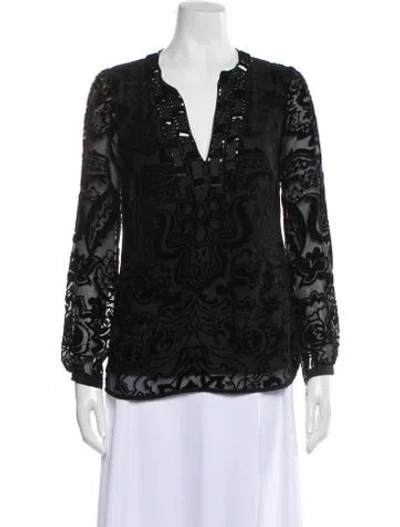 Pre-owned Tory Burch Silk Floral Print Blouse In Black