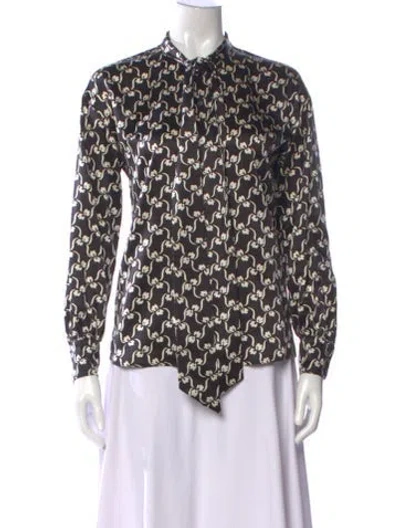 Pre-owned Tory Burch Silk Floral Print Blouse In Black