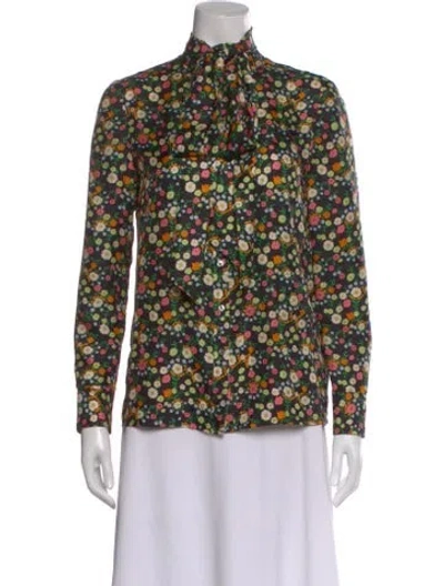 Pre-owned Tory Burch Silk Floral Print Blouse In Black