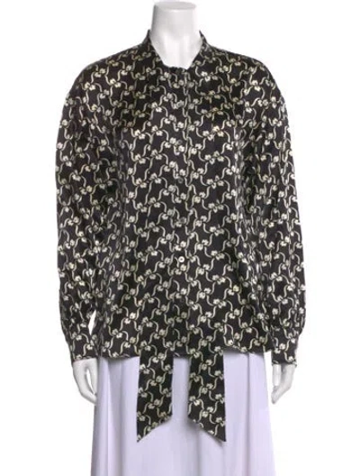 Pre-owned Tory Burch Silk Floral Print Blouse In Black