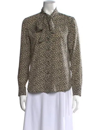 Pre-owned Tory Burch Silk Floral Print Blouse In Black