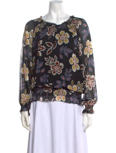 Pre-owned Tory Burch Silk Floral Print Blouse In Black