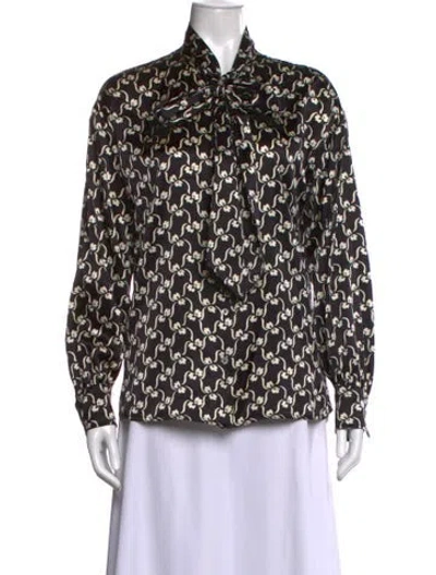 Pre-owned Tory Burch Silk Floral Print Blouse In Black