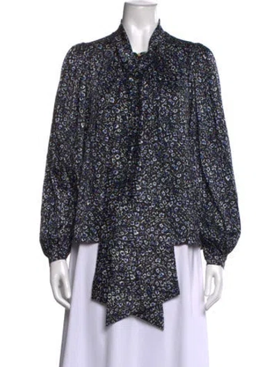 Pre-owned Tory Burch Silk Floral Print Blouse In Black