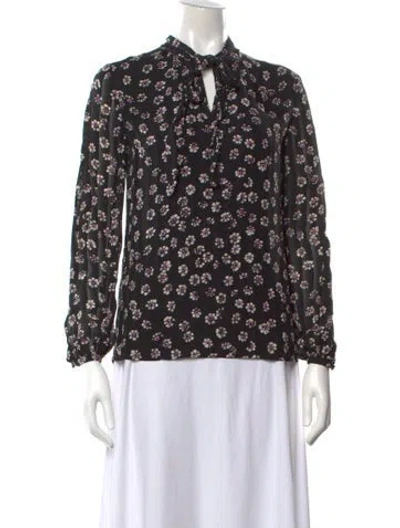 Pre-owned Tory Burch Silk Floral Print Blouse In Black