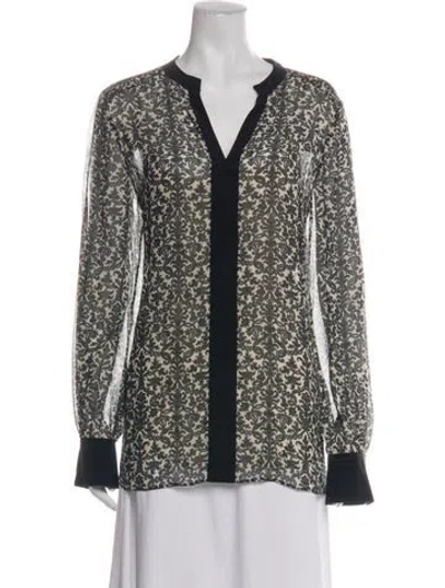 Pre-owned Tory Burch Silk Floral Print Blouse In Black