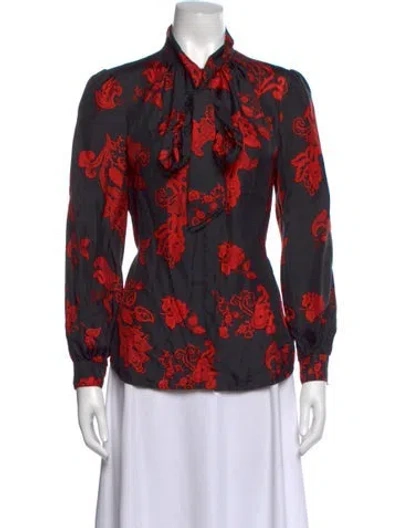 Pre-owned Tory Burch Silk Floral Print Blouse In Black