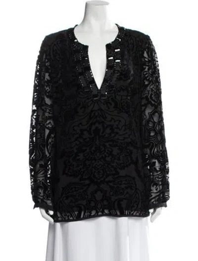 Pre-owned Tory Burch Silk Floral Print Blouse In Black