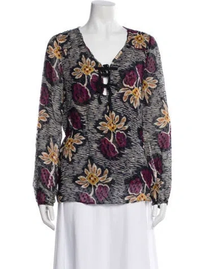 Pre-owned Tory Burch Silk Floral Print Blouse In Blue