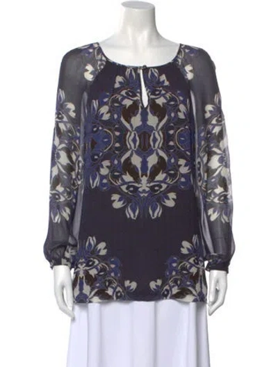 Pre-owned Tory Burch Silk Floral Print Blouse In Blue