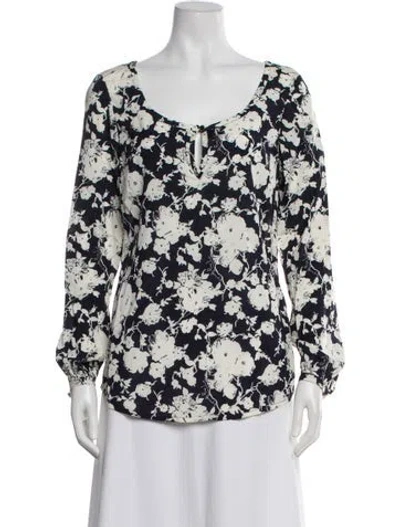 Pre-owned Tory Burch Silk Floral Print Blouse In Blue