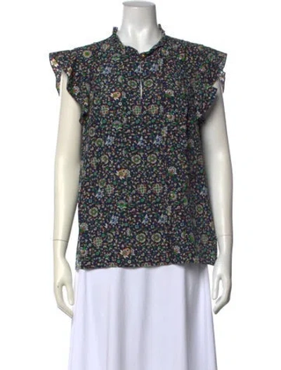Pre-owned Tory Burch Silk Floral Print Blouse In Blue