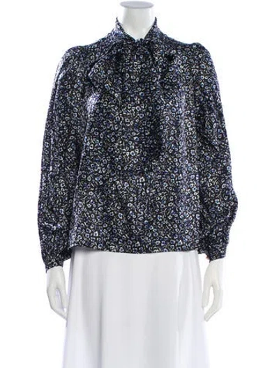 Pre-owned Tory Burch Silk Floral Print Blouse In Blue