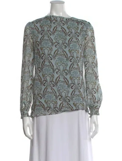 Pre-owned Tory Burch Silk Floral Print Blouse In Blue
