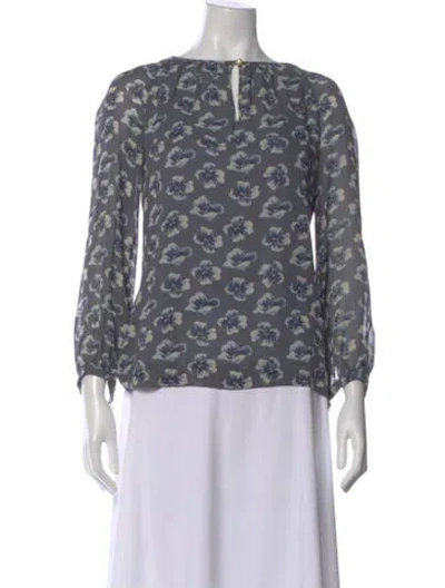 Pre-owned Tory Burch Silk Floral Print Blouse In Blue