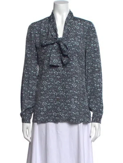 Pre-owned Tory Burch Silk Floral Print Blouse In Blue
