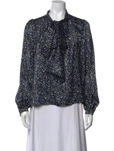 Pre-owned Tory Burch Silk Floral Print Blouse In Blue