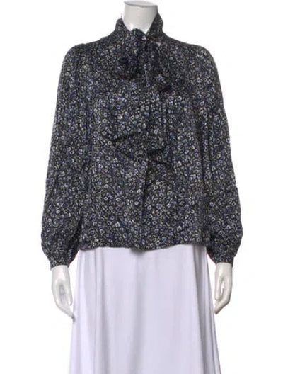 Pre-owned Tory Burch Silk Floral Print Blouse In Blue