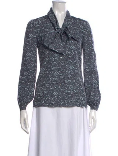Pre-owned Tory Burch Silk Floral Print Blouse In Blue
