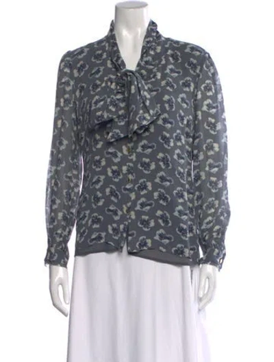 Pre-owned Tory Burch Silk Floral Print Blouse In Blue