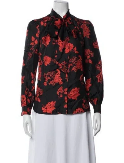 Pre-owned Tory Burch Silk Floral Print Blouse In Blue