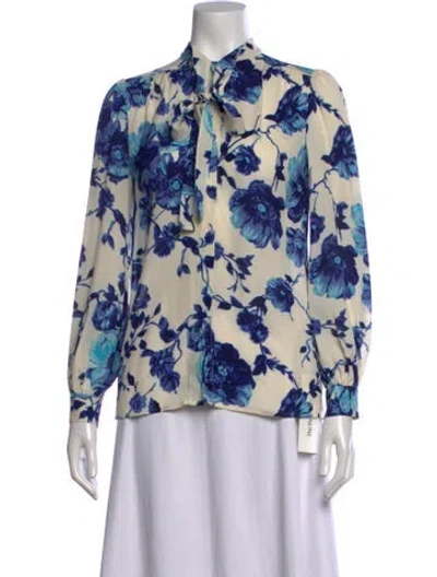 Pre-owned Tory Burch Silk Floral Print Blouse In Blue/neutrals