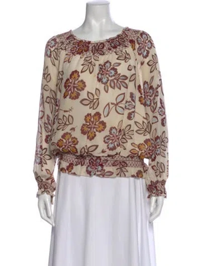 Pre-owned Tory Burch Silk Floral Print Blouse In Brown