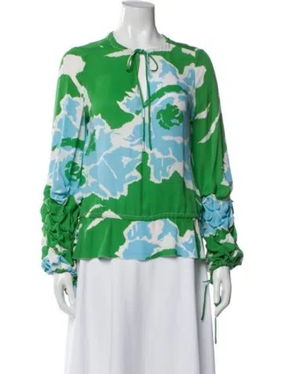 Pre-owned Tory Burch Silk Floral Print Blouse In Green