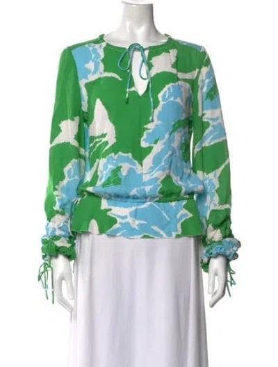 Pre-owned Tory Burch Silk Floral Print Blouse In Green