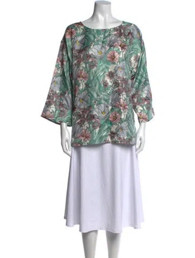Pre-owned Tory Burch Silk Floral Print Blouse In Green