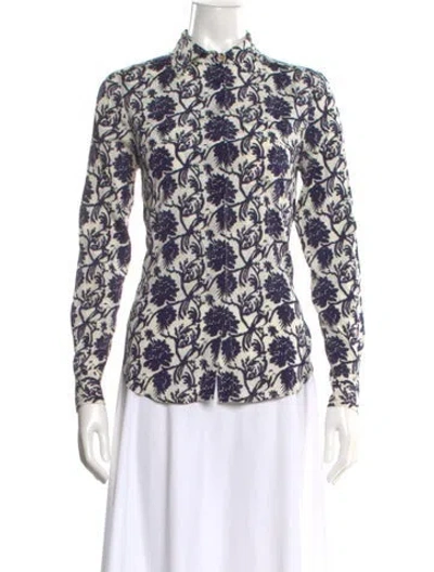 Pre-owned Tory Burch Silk Floral Print Blouse In Multi