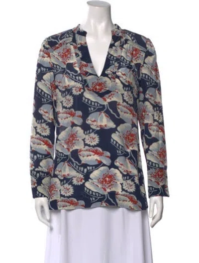 Pre-owned Tory Burch Silk Floral Print Blouse In Multi