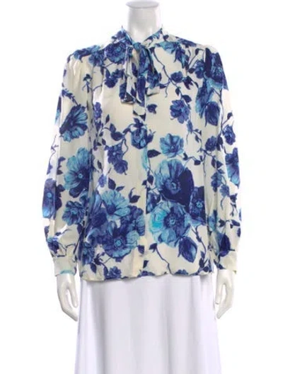 Pre-owned Tory Burch Silk Floral Print Blouse In Multi
