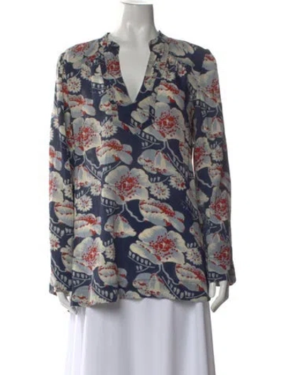 Pre-owned Tory Burch Silk Floral Print Blouse In Multi