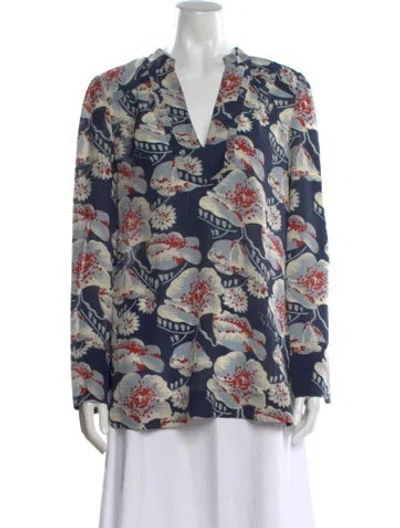 Pre-owned Tory Burch Silk Floral Print Blouse In Multi