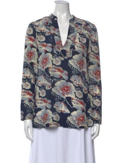 Pre-owned Tory Burch Silk Floral Print Blouse In Multi