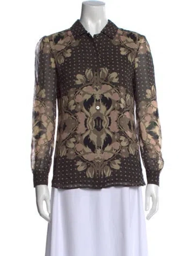 Pre-owned Tory Burch Silk Floral Print Blouse In Multi