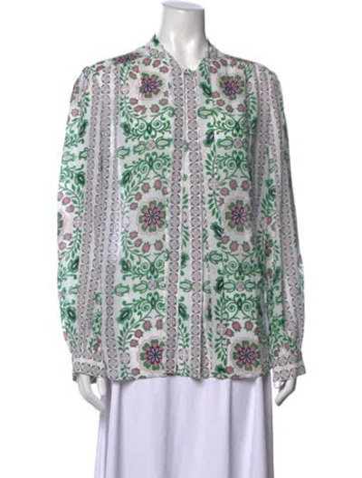 Pre-owned Tory Burch Silk Floral Print Blouse In Multi