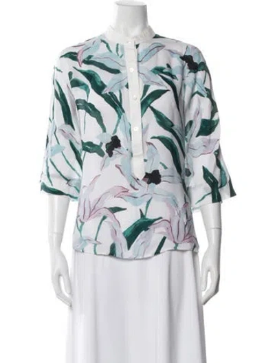 Pre-owned Tory Burch Silk Floral Print Blouse In Neutral