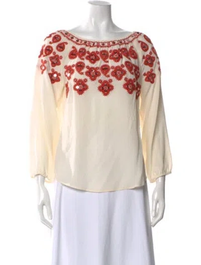 Pre-owned Tory Burch Silk Floral Print Blouse In Neutral