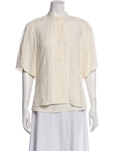 Pre-owned Tory Burch Silk Floral Print Blouse In Neutral