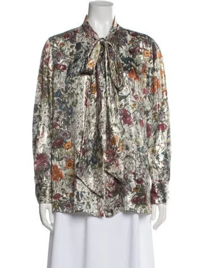 Pre-owned Tory Burch Silk Floral Print Blouse In Neutral