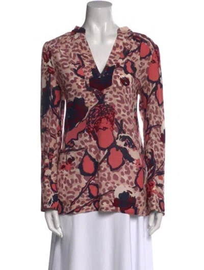 Pre-owned Tory Burch Silk Floral Print Blouse In Neutral