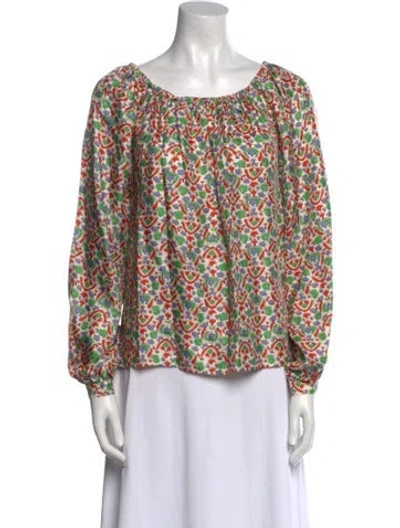 Pre-owned Tory Burch Silk Floral Print Blouse In Neutral