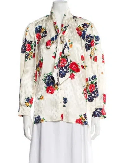 Pre-owned Tory Burch Silk Floral Print Blouse In Neutral