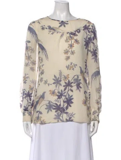 Pre-owned Tory Burch Silk Floral Print Blouse In Neutral